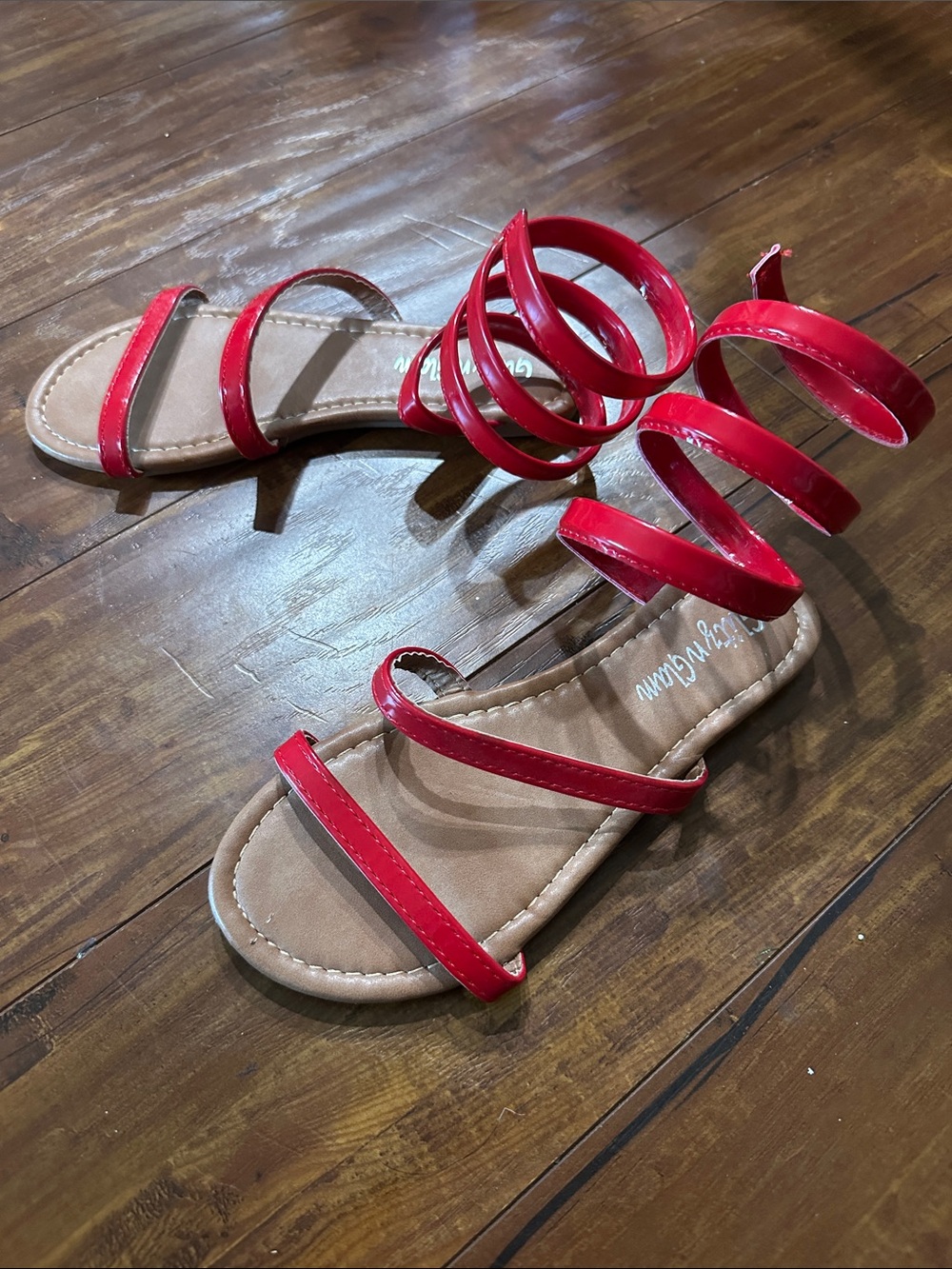 Glitz N Glam Red Patent Spiral Gladiator Sandals Girls Size 2